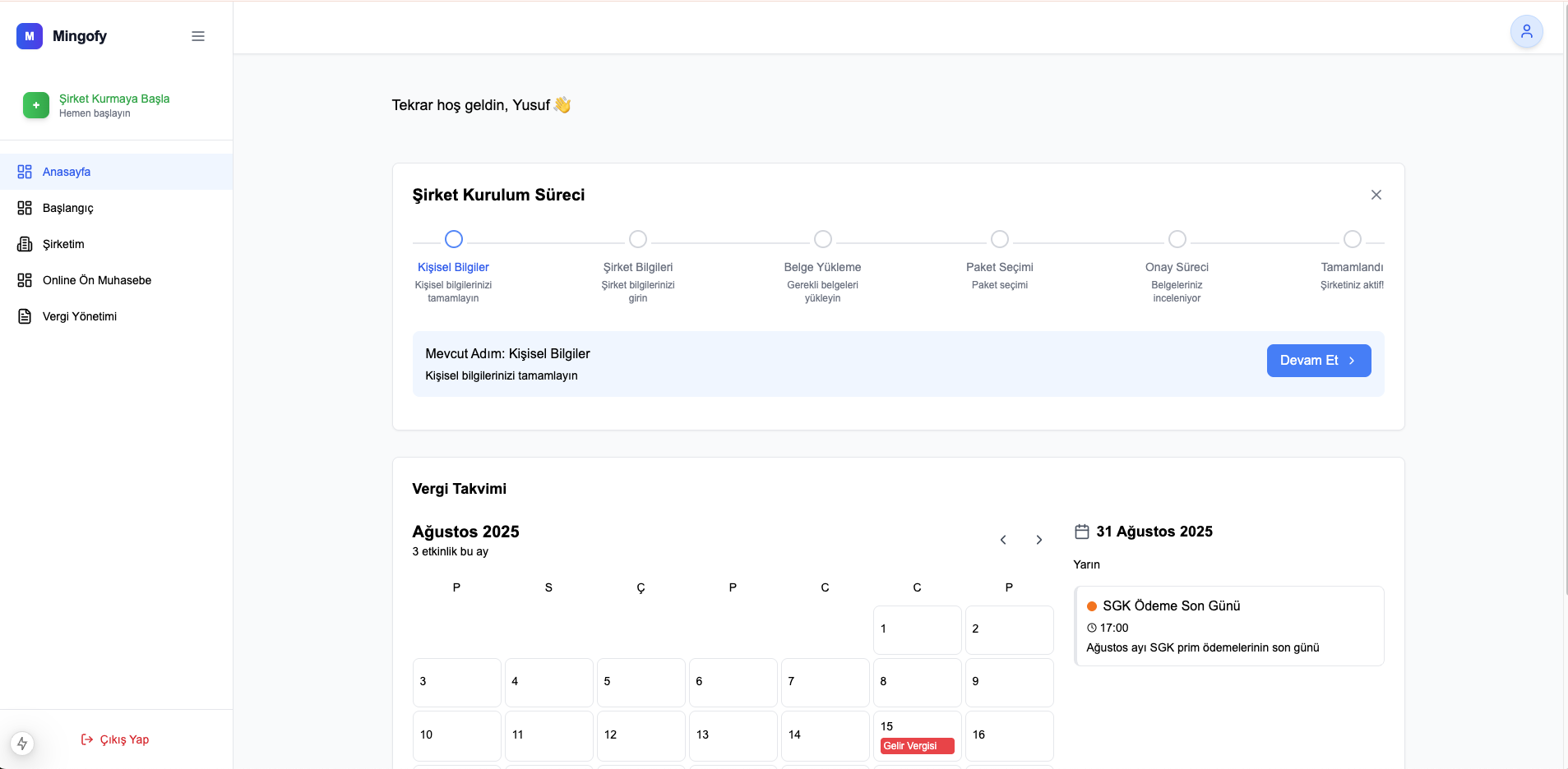 Dashboard ve Ana Panel